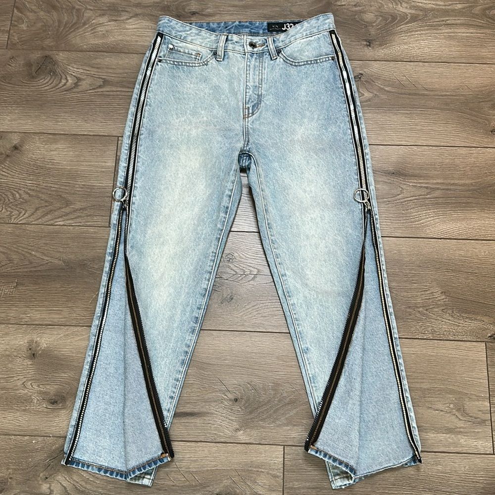 Armani Exchange Boyfriend Zipped Side Mid Rise Crop‎ Blue Jeans Size 26